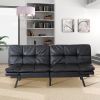 Futon Sofa Bed with Adjustable Backrests Sleeper Couch with Adjustable Armrests Convertible Sofa Couch Bed for Small Space Apartment Living Room Black