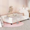 Twin Size Upholstered Daybed with Carton Ears Shaped Headboard, White