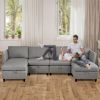 Convertible Sectional Sofa with Storage Seat 6 Seat Sofa with Reversible Chaise U Shaped Sectional Couch for Living Room,Light Grey