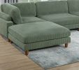 Contemporary Sage Color 6pc Modular Sectional Set Corduroy Upholstery Couch 2x Corner wedge, 2x Armless Chairs 2x Ottomans Living Room