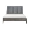 Modern Style Queen Platform Bed 1pc Velvet Upholstered Headboard Gray Finish Solid Wood Legs Bedroom Furniture Bed in a Box