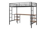 Twin-size Loft Bed with Table & Shelves/ Heavy-duty Sturdy Metal/ Built-in Table & Shelves/ Noise Reduced/ Safety Guardrail/ 2 Side Ladders/ CPC Certi