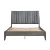 Modern Style Queen Platform Bed 1pc Velvet Upholstered Headboard Gray Finish Solid Wood Legs Bedroom Furniture Bed in a Box