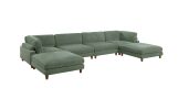 Contemporary Sage Color 6pc Modular Sectional Set Corduroy Upholstery Couch 2x Corner wedge, 2x Armless Chairs 2x Ottomans Living Room