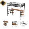 Twin-size Loft Bed with Table & Shelves/ Heavy-duty Sturdy Metal/ Built-in Table & Shelves/ Noise Reduced/ Safety Guardrail/ 2 Side Ladders/ CPC Certi