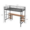 Twin-size Loft Bed with Table & Shelves/ Heavy-duty Sturdy Metal/ Built-in Table & Shelves/ Noise Reduced/ Safety Guardrail/ 2 Side Ladders/ CPC Certi