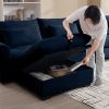 Corduroy Sectional Sofa, L Shaped Couch with Storage Footstool and 3 Pillow, Sectional Couch for Living Room Apartment, Bule