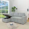 85 Inches Sofa Bed, 3 Seater Sleeper Sofa with Storage Chaise, Square Handrail With Pull and Copper nail,Chenille-Light Grey