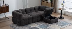 87.7" Sectional Sofa Cozy Teddy Fleece Fabric Sectional Sofa Couch with Two USB Ports a Movable Storage Ottoman and Two Lumbar Pillows for Living Room