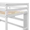 Twin Size Loft Bed with desk and shelves, Safety Guardrail and ladder,White