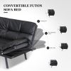 Futon Sofa Bed with Adjustable Backrests Sleeper Couch with Adjustable Armrests Convertible Sofa Couch Bed for Small Space Apartment Living Room Black