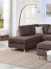 3-PCS Reversible Sectional Set Living Room Furniture Chocolate Color Chenille Couch Sofa, Reversible Chaise Ottoman