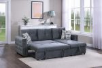 Gray Velvet Convertible Sectional Sofa Pull out Bed Couch Storage Chaise Tufted Reversible 2pc Sectional Living Room