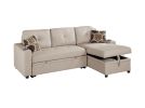 Beige Dorris Fabric Convertible Sectional Sofa Pull out Bed Couch Storage Chaise Cup Holders 2pc Sectional Living Room