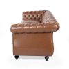 84.50'' Mid Century Cognac Brown 3-Seater Sofa, PU, Classic Retro Sofa with Rolled Arms ‚Äì Modern, Elegant, and Comfortable Couch