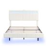 Queen Size Floating Bed Frame with LED Lights and USB Charging,Modern Upholstered Platform LED Bed Frame, White