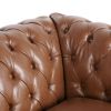 84.50'' Mid Century Cognac Brown 3-Seater Sofa, PU, Classic Retro Sofa with Rolled Arms ‚Äì Modern, Elegant, and Comfortable Couch