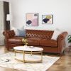 84.50'' Mid Century Cognac Brown 3-Seater Sofa, PU, Classic Retro Sofa with Rolled Arms ‚Äì Modern, Elegant, and Comfortable Couch