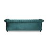 84-Inch Teal 3-Seater Velvet Sofa ‚Äì Button Tufted with Nailhead Trim, Curved Backrest, and Rolled Arms