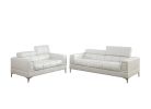 White Faux Leather Living Room 2pc Sofa set Sofa And Loveseat Furniture Couch Unique Design Metal Legs Adjustable Headrest