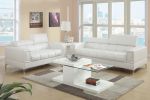 White Faux Leather Living Room 2pc Sofa set Sofa And Loveseat Furniture Couch Unique Design Metal Legs Adjustable Headrest