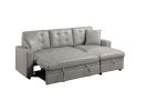 Light Gray Faux Leather Convertible Sectional Sofa Pull out Bed Couch Storage Chaise Tufted Reversible 2pc Sectional Living Room