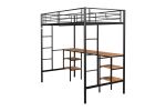 Twin-size Loft Bed with Table & Shelves/ Heavy-duty Sturdy Metal/ Built-in Table & Shelves/ Noise Reduced/ Safety Guardrail/ 2 Side Ladders/ CPC Certi