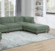 Contemporary Sage Color 6pc Modular Sectional Set Corduroy Upholstery Couch 2x Corner wedge, 2x Armless Chairs 2x Ottomans Living Room