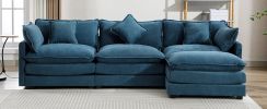 112.2" L-Shape Chenille Upholstered Sofa for Living Room Modern Luxury Sofa Couch with Ottoman, 5 Pillows, Blue