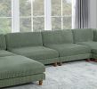 Contemporary Sage Color 6pc Modular Sectional Set Corduroy Upholstery Couch 2x Corner wedge, 2x Armless Chairs 2x Ottomans Living Room