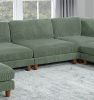 Contemporary Sage Color 6pc Modular Sectional Set Corduroy Upholstery Couch 2x Corner wedge, 2x Armless Chairs 2x Ottomans Living Room