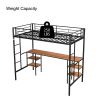 Twin-size Loft Bed with Table & Shelves/ Heavy-duty Sturdy Metal/ Built-in Table & Shelves/ Noise Reduced/ Safety Guardrail/ 2 Side Ladders/ CPC Certi