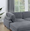 Contemporary Dark Gray 6pc Modular Sectional Set Corduroy Upholstery Couch 2x Corner wedge, 2x Armless Chairs 2x Ottomans Living Room