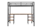 Twin-size Loft Bed with Table & Shelves/ Heavy-duty Sturdy Metal/ Built-in Table & Shelves/ Noise Reduced/ Safety Guardrail/ 2 Side Ladders/ CPC Certi