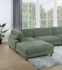 Contemporary Sage Color 6pc Modular Sectional Set Corduroy Upholstery Couch 2x Corner wedge, 2x Armless Chairs 2x Ottomans Living Room