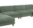 Contemporary Sage Color 6pc Modular Sectional Set Corduroy Upholstery Couch 2x Corner wedge, 2x Armless Chairs 2x Ottomans Living Room