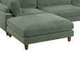 Contemporary Sage Color 6pc Modular Sectional Set Corduroy Upholstery Couch 2x Corner wedge, 2x Armless Chairs 2x Ottomans Living Room