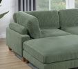 Contemporary Sage Color 6pc Modular Sectional Set Corduroy Upholstery Couch 2x Corner wedge, 2x Armless Chairs 2x Ottomans Living Room