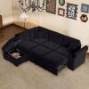 Sleeper Sectional Sofa, L-Shape Corner Couch Sofa-Bed with Storage Ottoman & Hidden Arm Storage & USB Charge for Living Room Apartment, Black