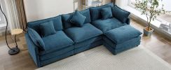 112.2" L-Shape Chenille Upholstered Sofa for Living Room Modern Luxury Sofa Couch with Ottoman, 5 Pillows, Blue