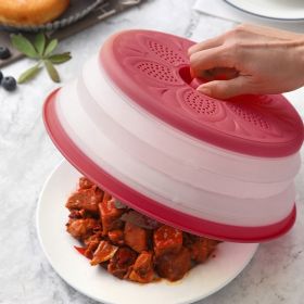 1pc Kitchen Foldable Microwave Food Cover; Fresh-Keeping Reusable Proof Clear Refrigerator Preservation Lid (Color: rose red)