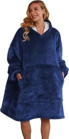 Aujelly Oversized Sweatshirt Blanket Unisex Sherpa Hooded Blanket Portable Cuddly Blanket with Sleeves and Pocket Blau (Color: Dunkelblau)