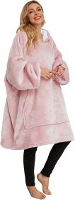 Aujelly Oversized Sweatshirt Blanket Unisex Sherpa Hooded Blanket Portable Cuddly Blanket with Sleeves and Pocket Blau (Color: Hellrosa)