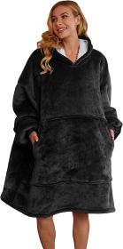 Aujelly Oversized Sweatshirt Blanket Unisex Sherpa Hooded Blanket Portable Cuddly Blanket with Sleeves and Pocket Blau (Color: Schwarz)