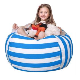 Stuffed Animal Storage Bean Bag Chair Cover for Kids|Stuffable Zipper Beanbag (Color: Blue, size: 24 inches)