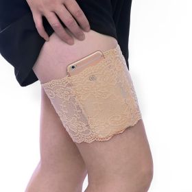 Security Pockets, Wedding Phone Garter, Lace Thigh Purse with Stay-put Grippers (Color: skin, size: L)