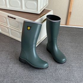 Men's Rain Boots Wear-resistant Waterproof Non-slip Knee High Rain Shoes For Outdoor Working Fishing (Color: Army green, size: 7.5)