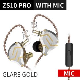 Gold Earphones 4BA+1DD Hybrid 10 drivers HIFI Bass Earbuds In Ear Monitor Headphones Noise Cancelling Metal Headset (Ships From: China, Color: ZS10ProGlareGlodMic)