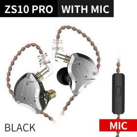 Gold Earphones 4BA+1DD Hybrid 10 drivers HIFI Bass Earbuds In Ear Monitor Headphones Noise Cancelling Metal Headset (Ships From: China, Color: ZS10 Pro Black Mic)