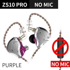 Gold Earphones 4BA+1DD Hybrid 10 drivers HIFI Bass Earbuds In Ear Monitor Headphones Noise Cancelling Metal Headset (Ships From: China, Color: ZS10Pro Purple NoMic)